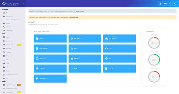 CyberPanel dashboard screenshot