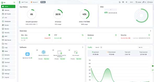 aaPanel dashboard screenshot